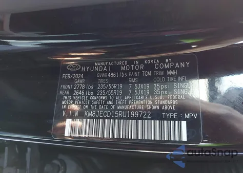 2024 Hyundai Tucson Hybrid Limited из США, поврежденный, VIN KM8JECD15RU199722